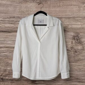 Rails V-Neck Linen Blend Blouse‎ Single Button Cuff Office Ready in Large